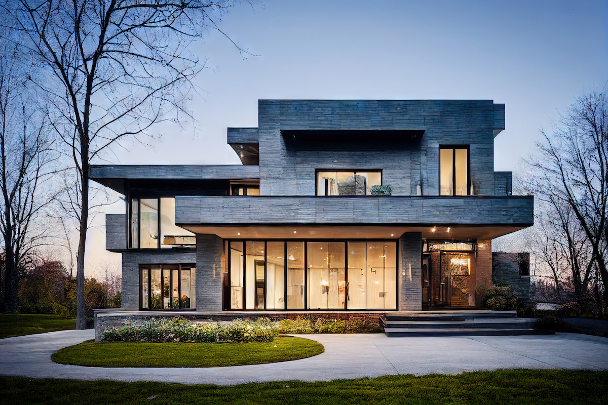 High grey house for large family with grey modern house exterior